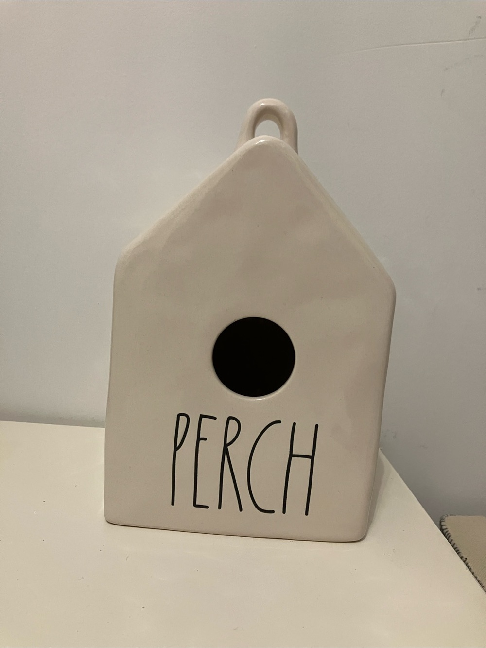 Rae Dunn Ceramic Birdhouse Decor with 'PERCH' Lettering - Cream